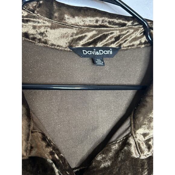 Davi & Dani Brown Crushed Velvet Button Up Tunic Shirt Dress Holidays Party 1XL - Picture 5 of 11